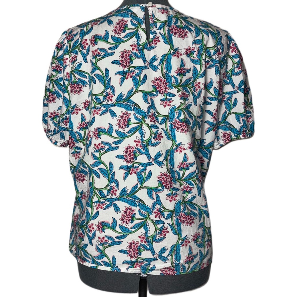 J. Crew Puff-sleeve Top Women's Size Large in Pink/blue floral Print 100% cotton - Picture 2 of 16